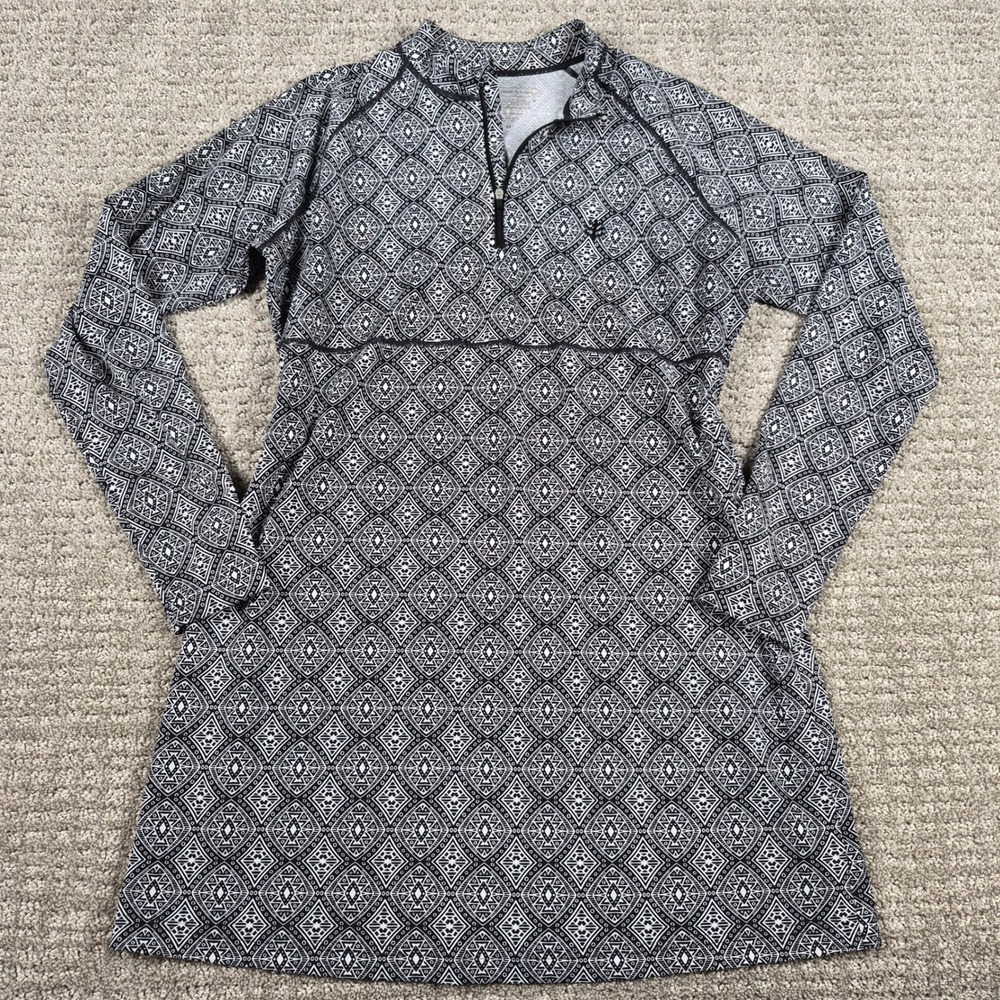 Coolibar Sun Dress Womens Medium Black White Zinnia UPF 50+ Zip Geometric Active